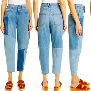 VERONICA BEARD CHARLIE BARREL LEG HIGH RISE JEANS CROPPED PATCHWORK DENIM sz 28